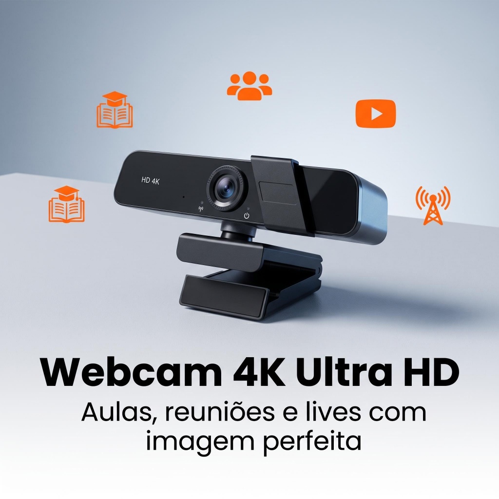 Câmera Webcam 4K Ultra HD USB com Tampa de Privac