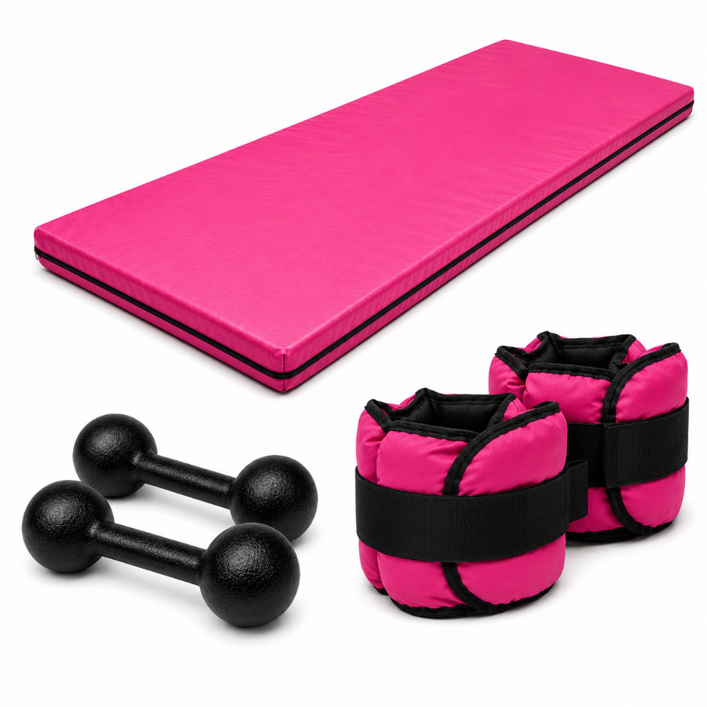 KIT FITNESS COMPLETO COLCHONETE ROSA + PAR 1KG HAL