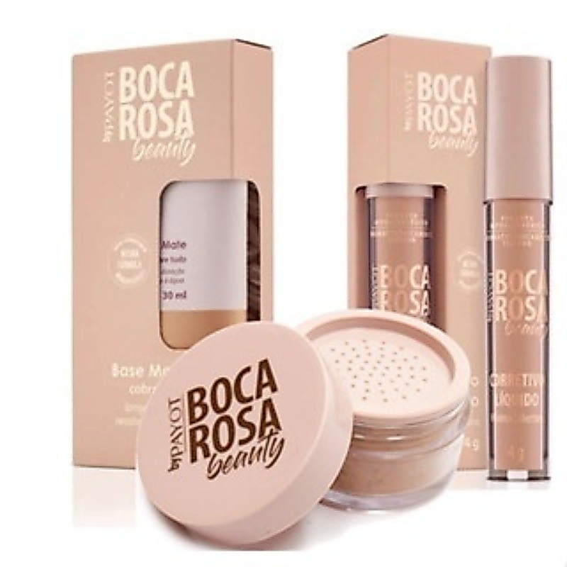 Kit Boca Rosa Beauty Base, Corretivo e Pó Solto A