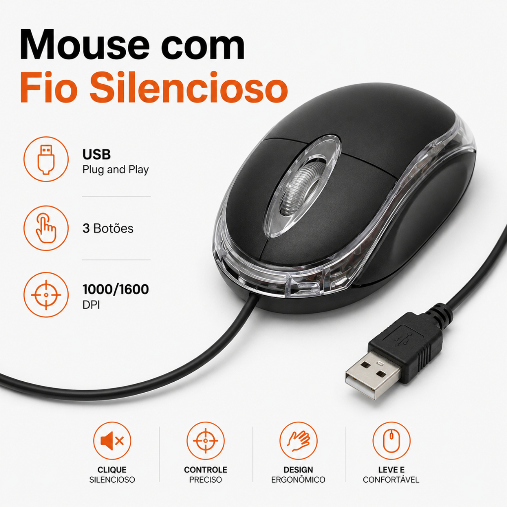 Mouse com Fio Silencioso Hmaston MS01 USB 3 Botõe