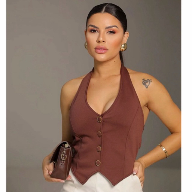 cropped Colete botões frontal Feminino Com bojo t