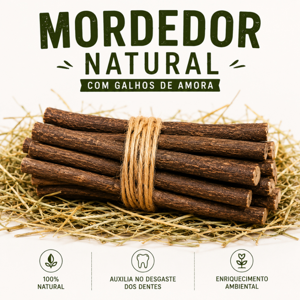 Mordedor Natural de Galhos de Amora P/ Coelho Hams
