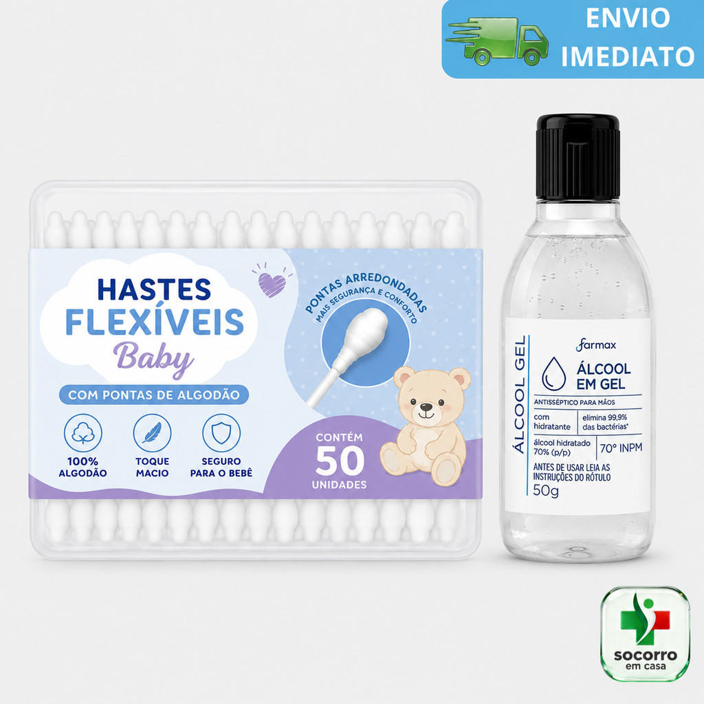 Kit Coto Umbilical Hastes Flexiveis Baby Limpeza C