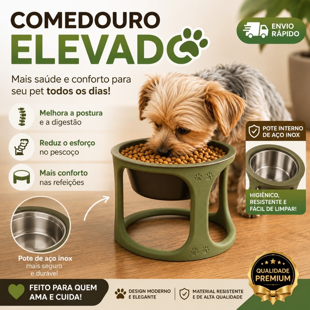 Comedouro Elevado Pet Inox Cachorro Gato Bebedouro