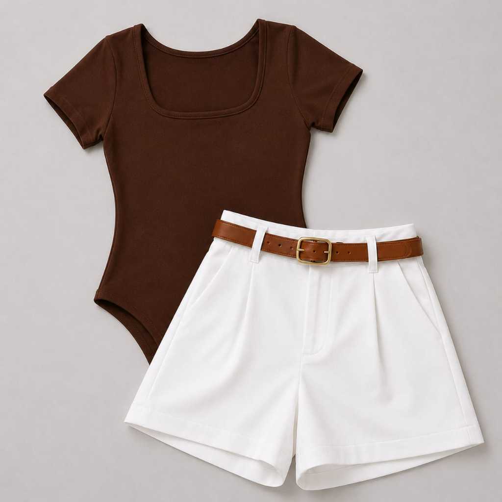 Conjunto Feminino Body Quadrado+Short Alfaiataria 