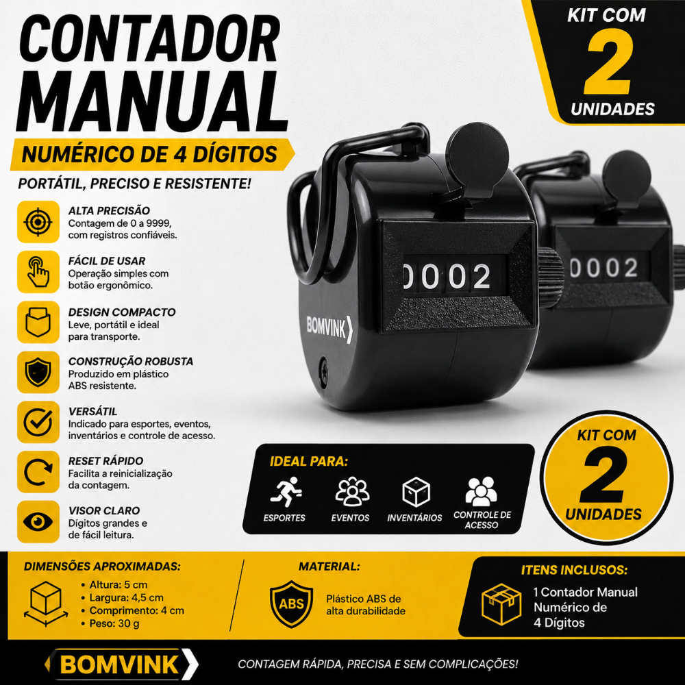 Kit 2 Contadores Manuais Numéricos 4 Dígitos | C