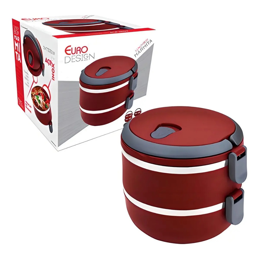 Marmita Térmica Dupla 1,4l Lunch Box Vermelha Eur