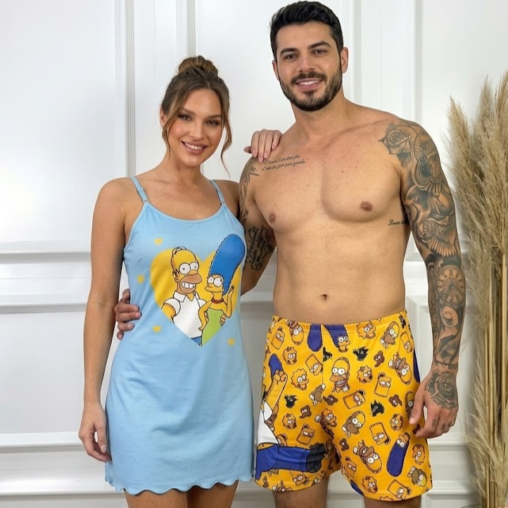 Pijama Casal Camisola Vestido + Samba Canção Mod
