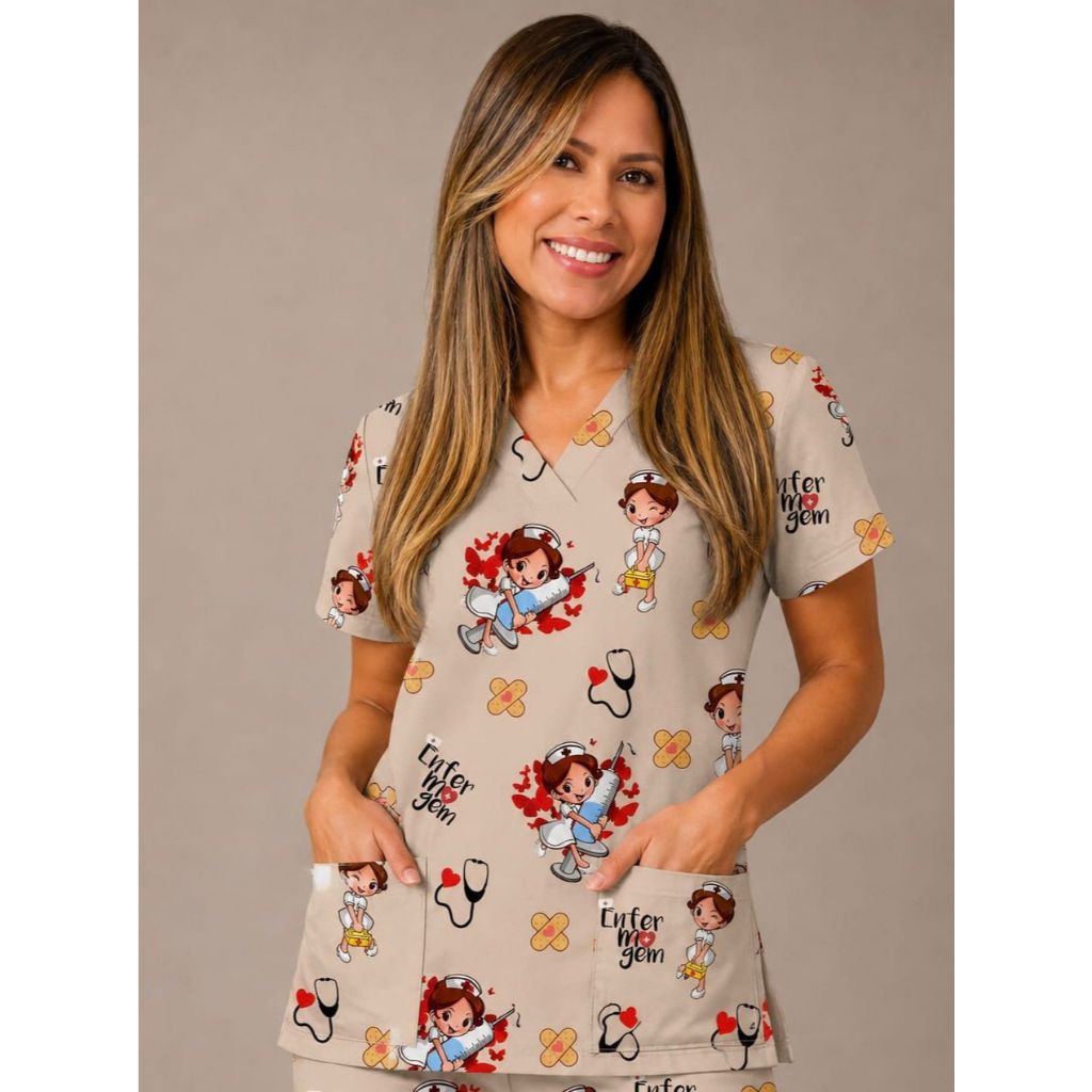 Blusa Bata Scrubs Feminina Estampada Educação En