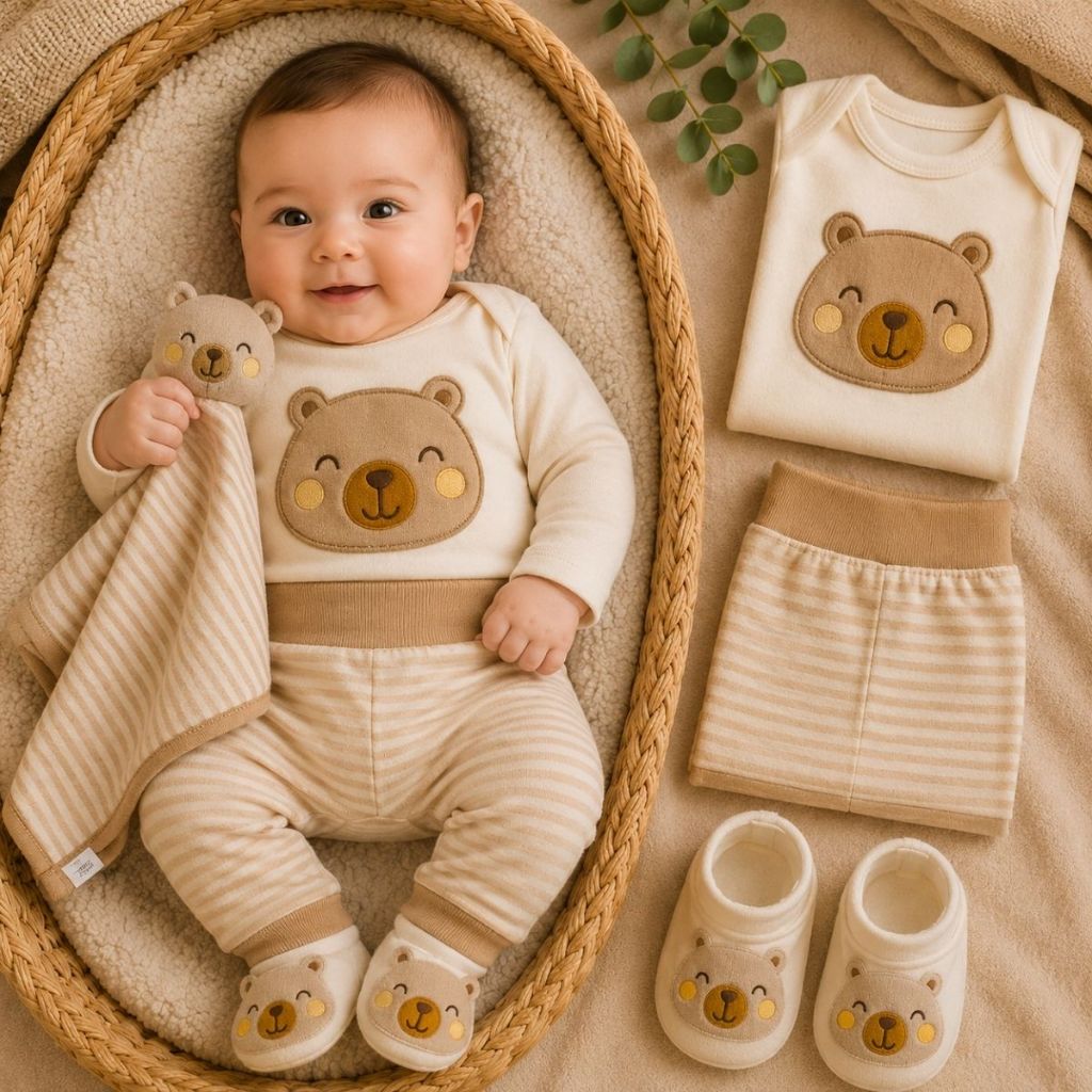 Presente Bebê Recém Nascido 4 Peças Body Manga 