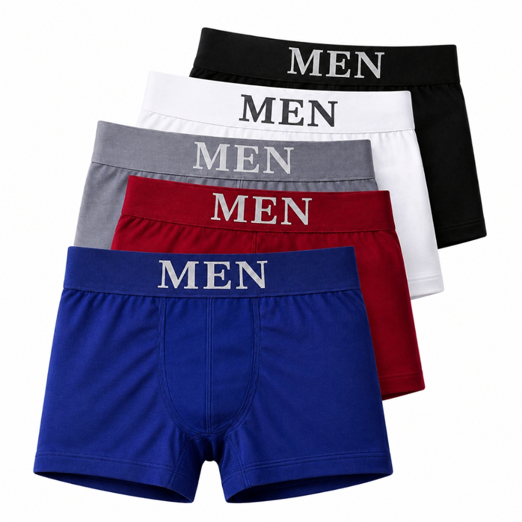 Kit com 5 cuecas boxer masculinas sem costura. Cue