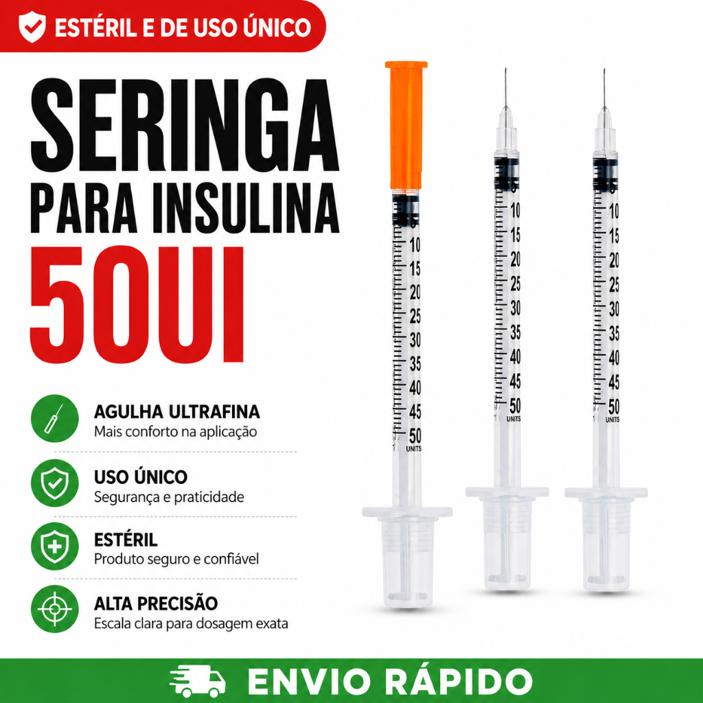 Seringa Insulina 0,5ml Fixa Agulha Fina Ultrafina 