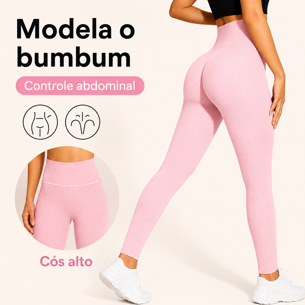 Calça Legging Canelada Feminina Cintura Alta Sem 