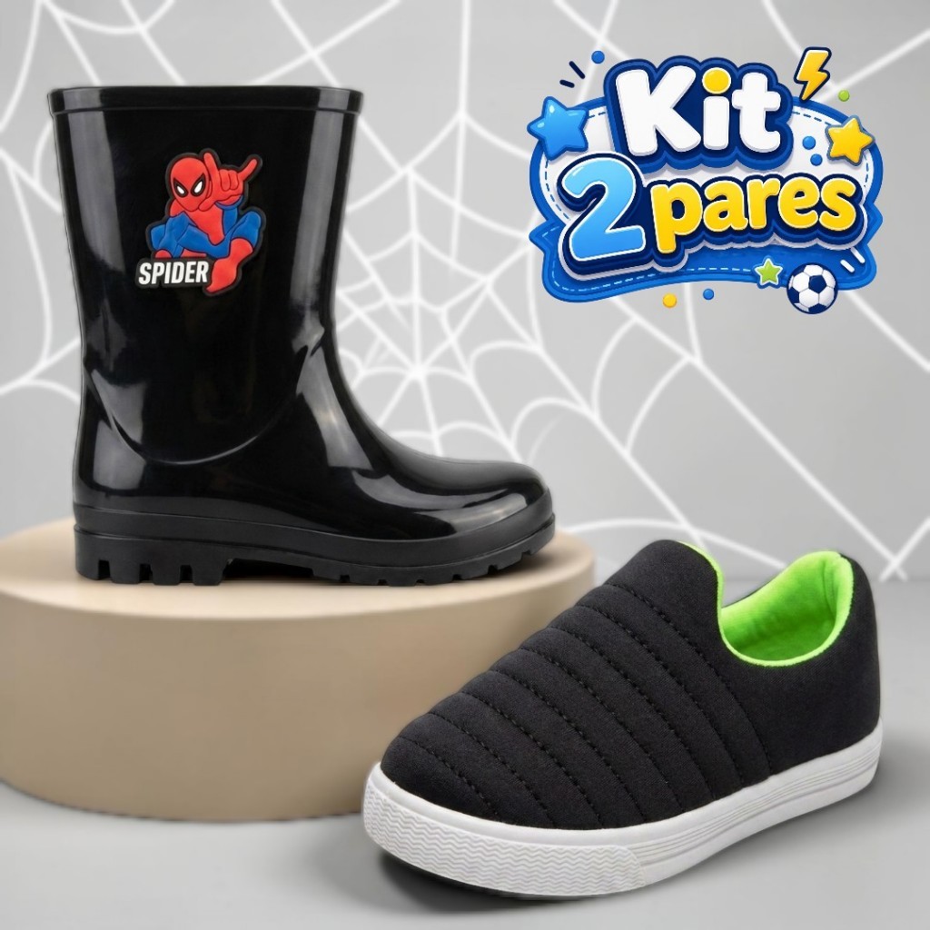 Kit 2 Pares Galocha Cano Alto e Calce Fácil Infan