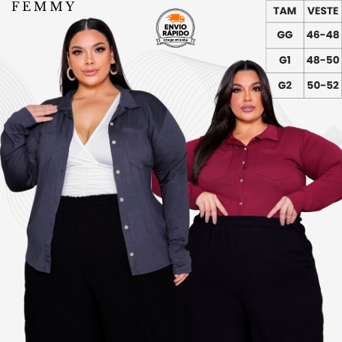 CAMISA GOLA POLO PLUS SIZE FEMENINO MANGA LONGA BO