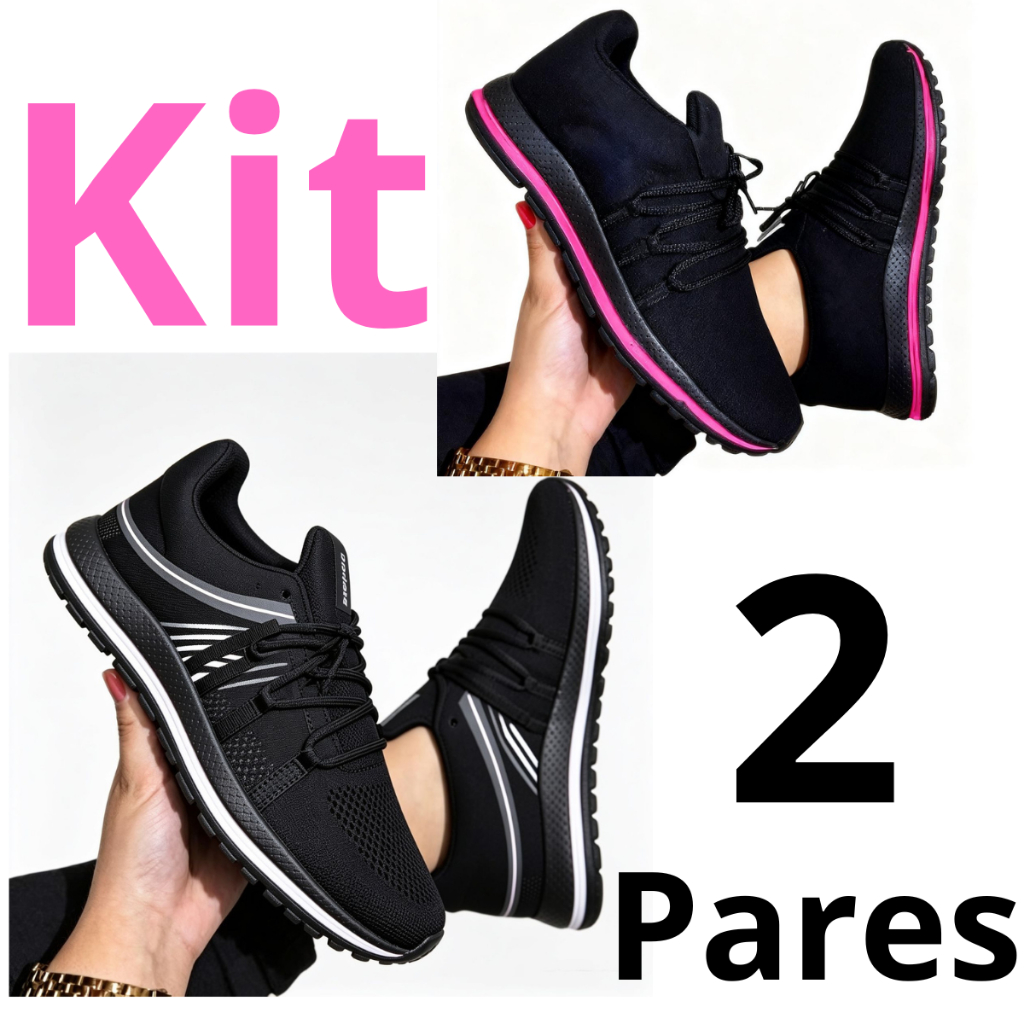 Kit 2 Pares Tênis Feminino/Masculino Esportivo Te