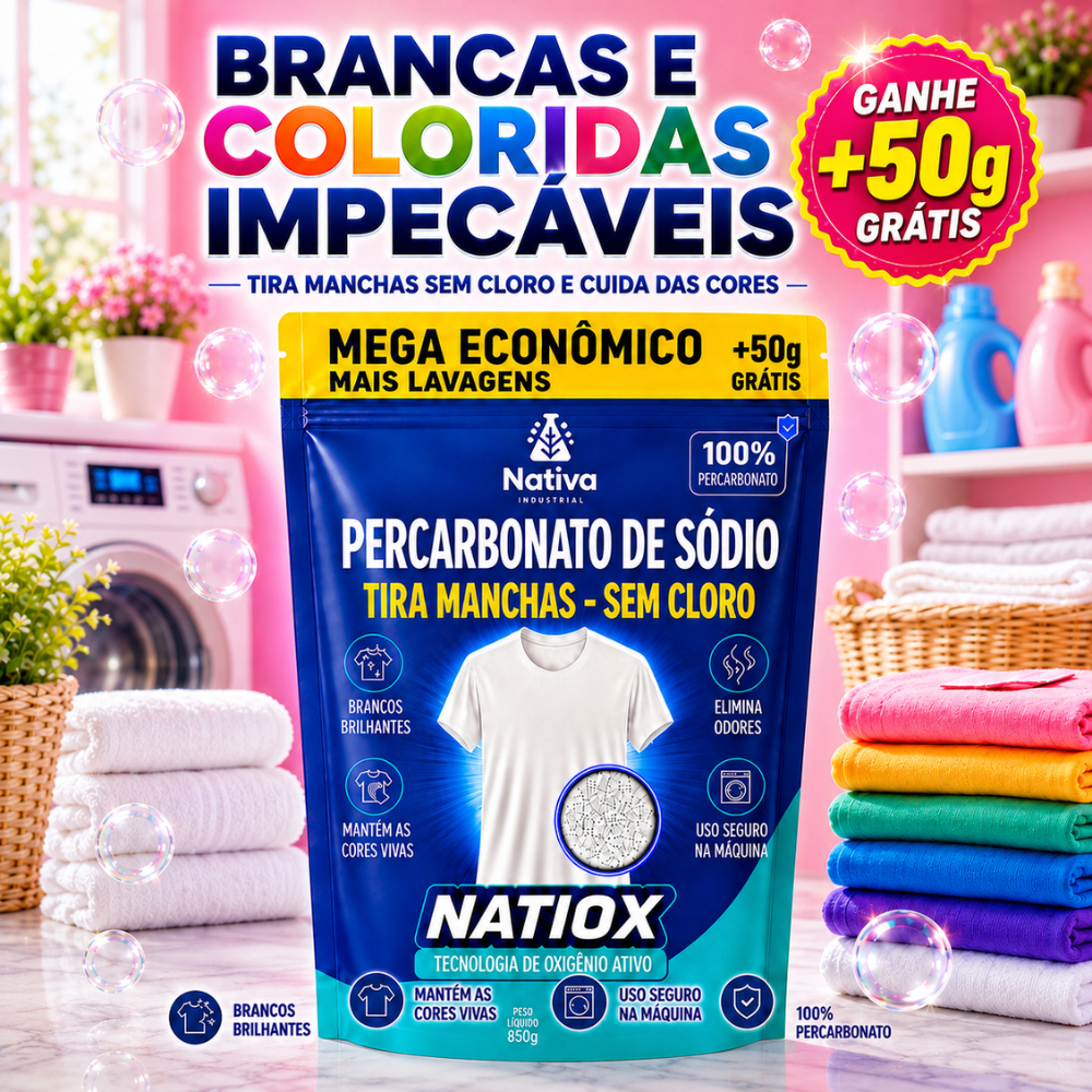 Percarbonato de Sódio NATIOX 2kg + 50g Grátis 10