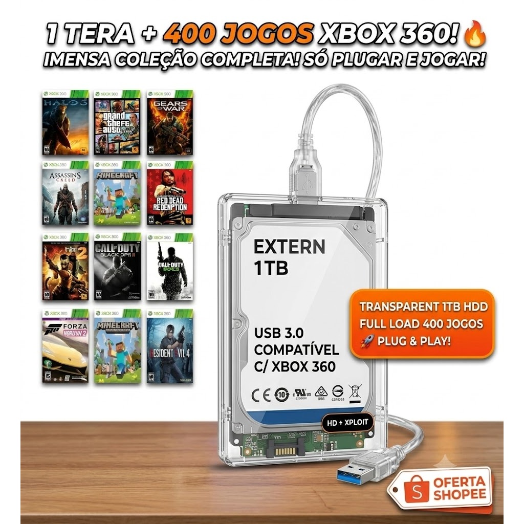HD 1 TERA COM 400 JOGOS PARA XBOX 360 BLOQUEADO