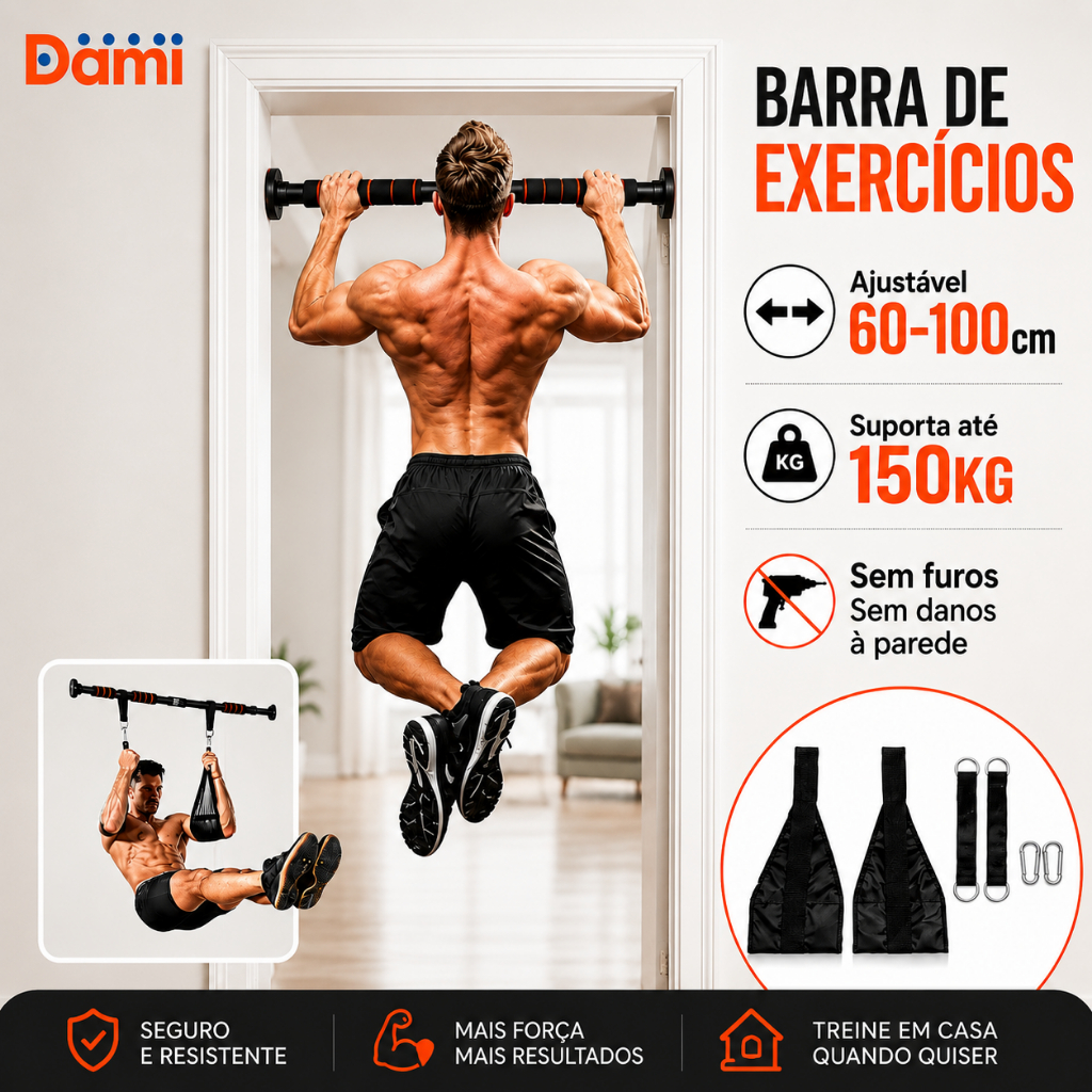 Barra Fixa de Porta Regulável 60-100cm Aço Resis