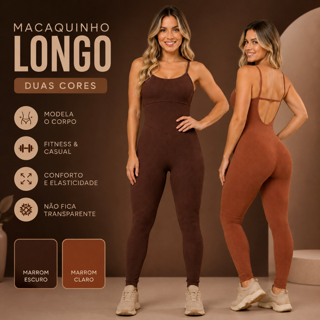 Macacão Longo Feminino Fitness Alça Fina Canelad