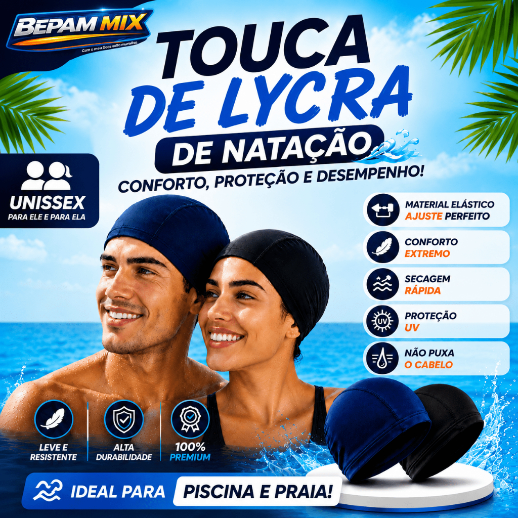 Touca de Natação Lycra UV 50+ Unissex Proteção
