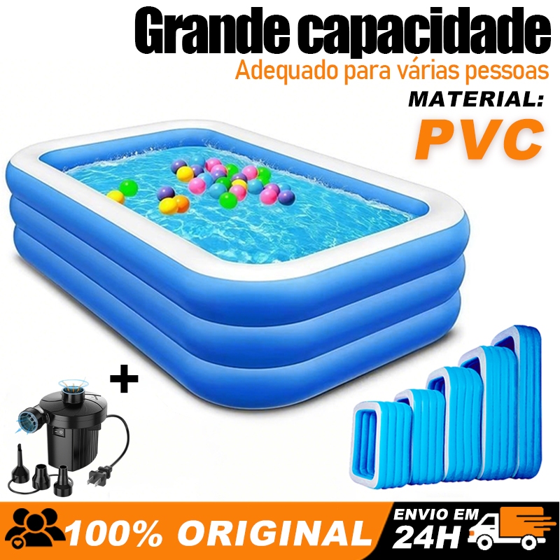 Piscina inflável Retangular PVC Azul Familiar Res
