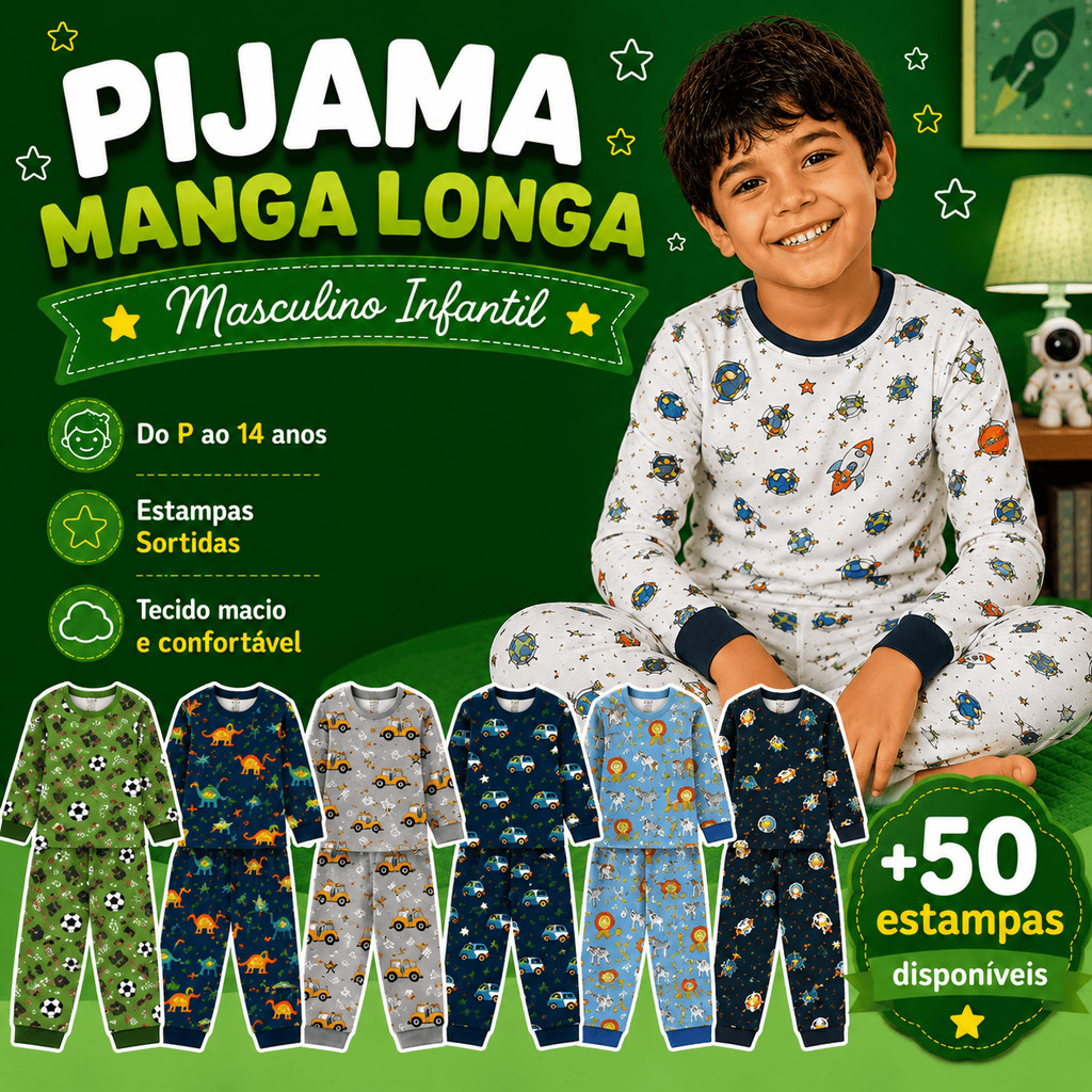 Pijama Infantil Menino Manga Longa Inverno 2 Peça