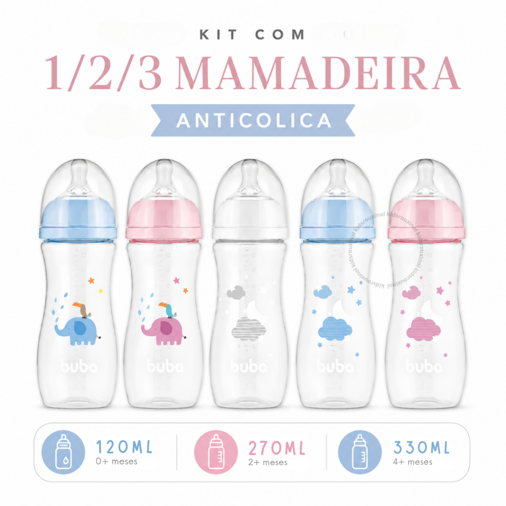 Kit Mamadeira Buba 1/2/3 Anticólica Buba 120ml 27