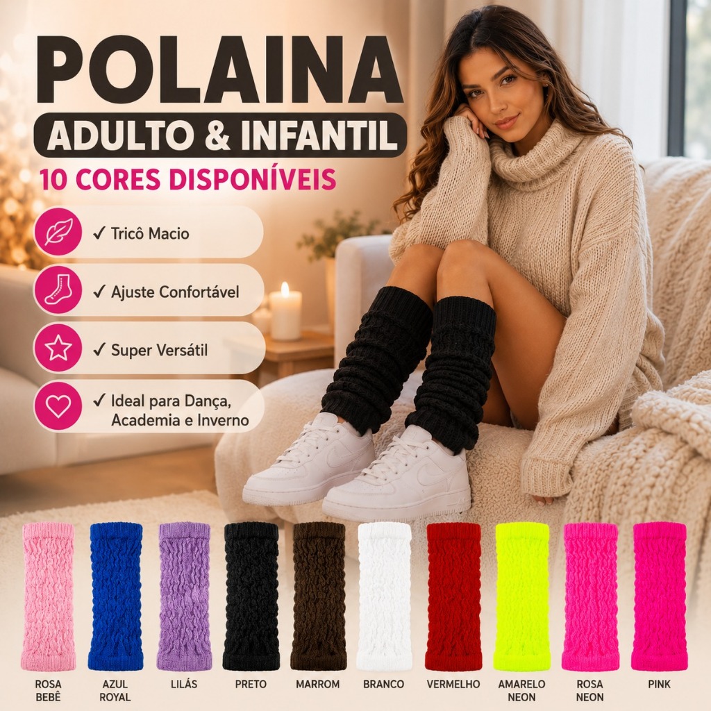 Polaina Feminina Adulto Infantil Tricô Dança Bal