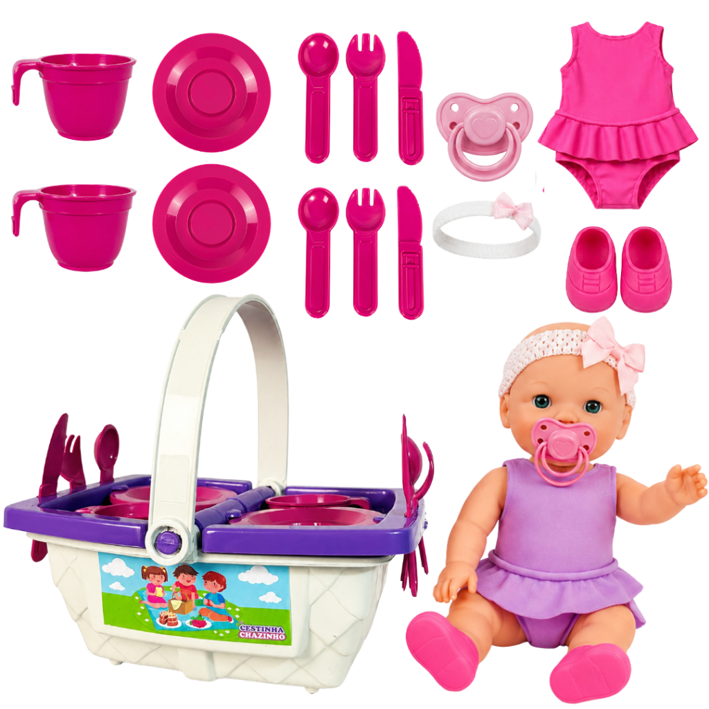 Boneca Vestido Cesta de Piquenique Infantil 10 Ace