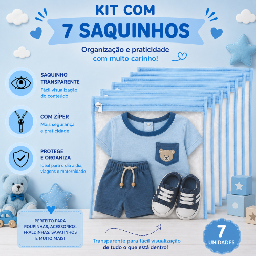 Kit 7 Saquinho 33 x 27 Mala Maternidade/Viagem/Rou