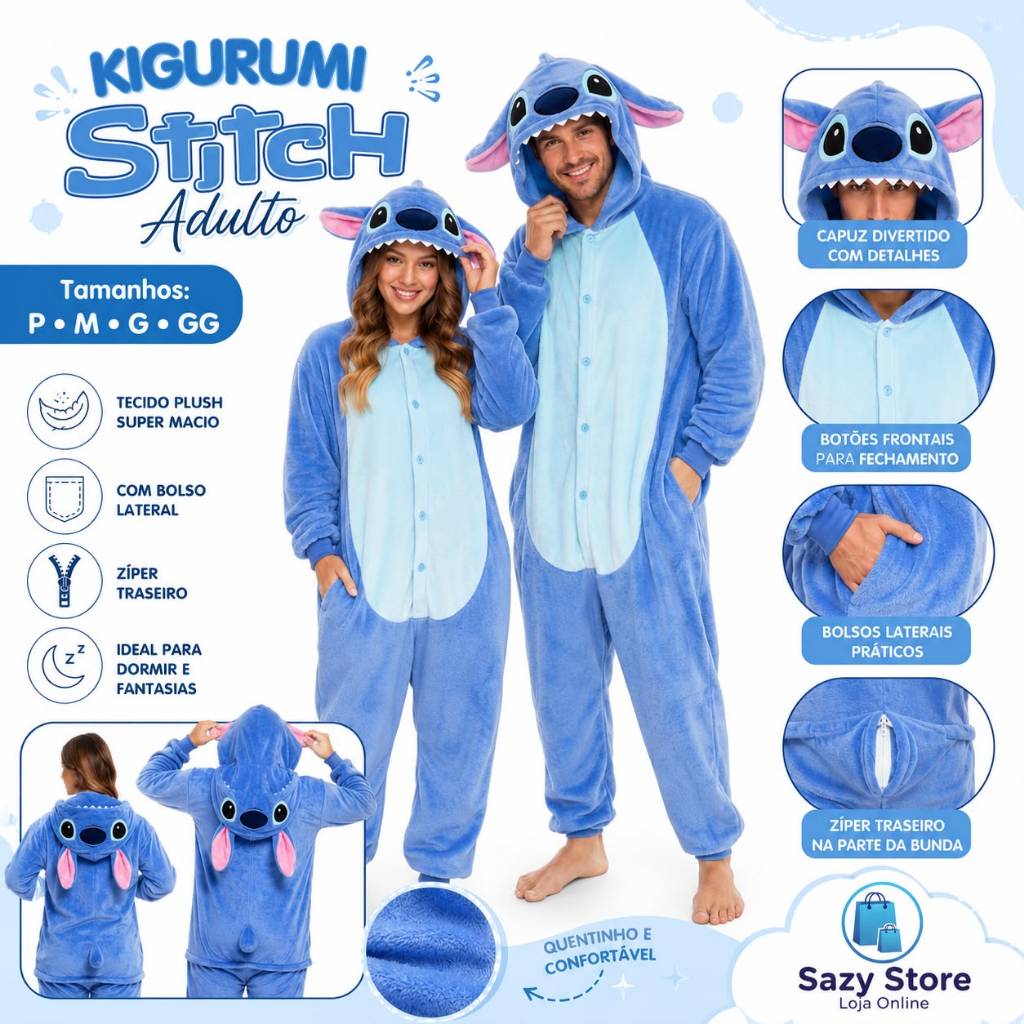 Kigurumi Stitch Adulto Premium Pijama Fantasia Mac