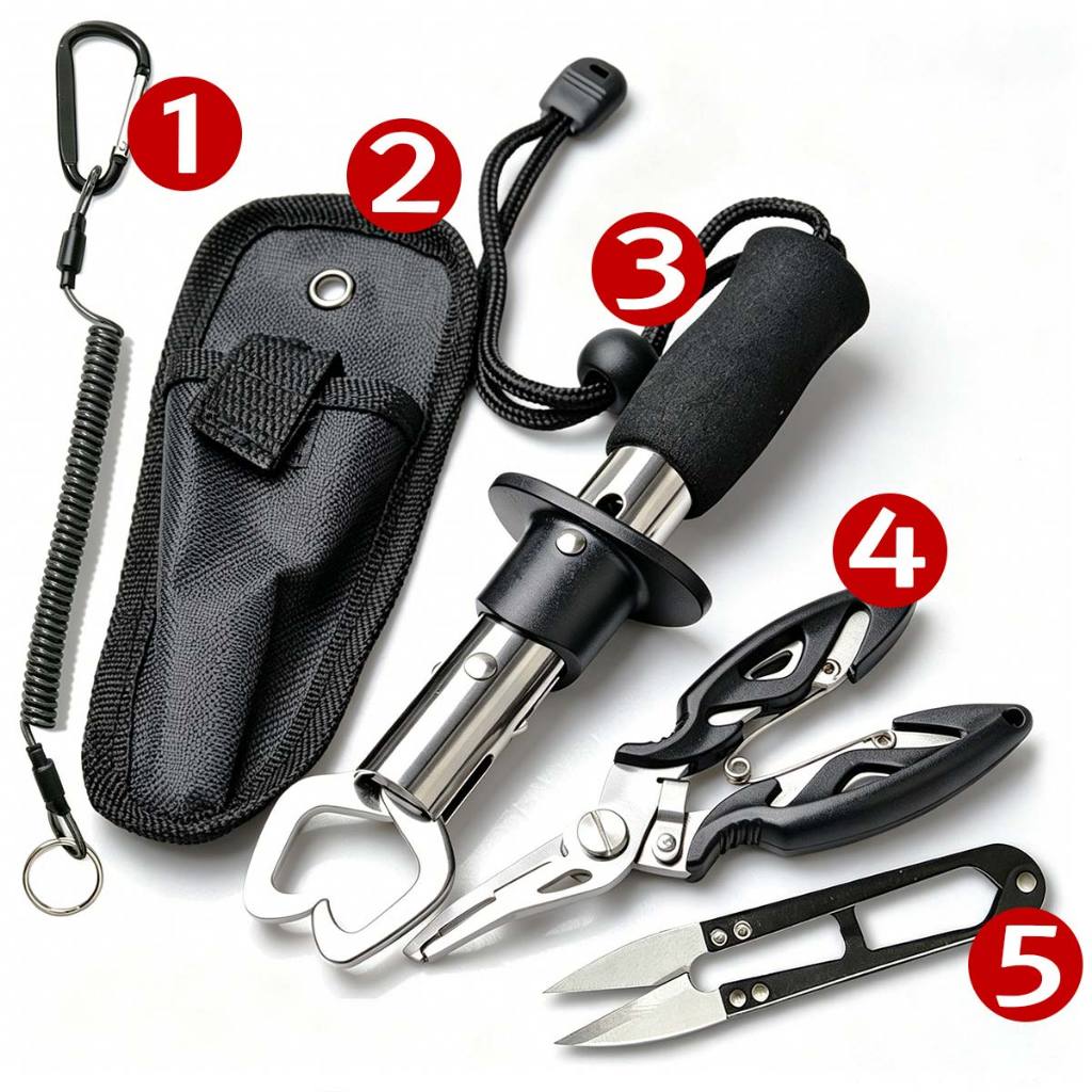 Kit 5 Peças Ferramentas de Pesca Alicate Multifun