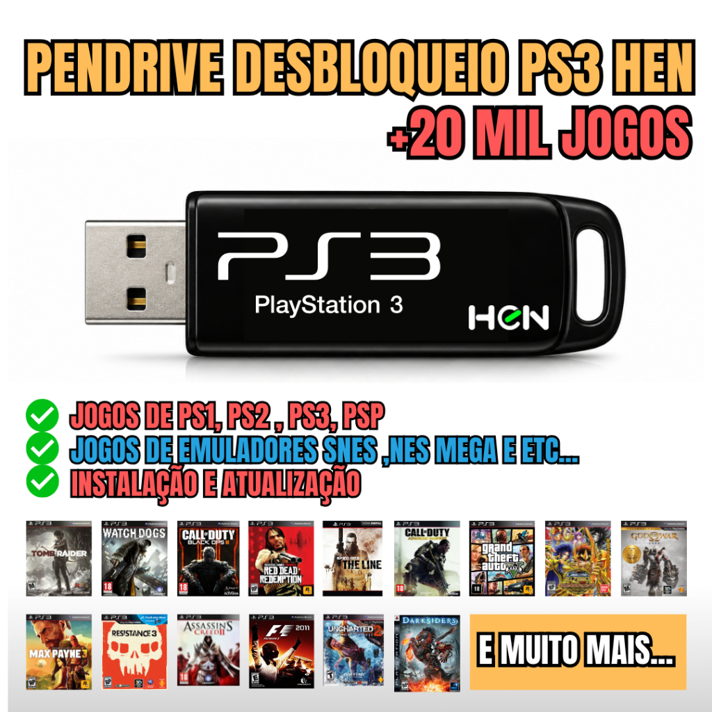 Pendrive DESBLOQUEIO PS3 HEN 4.93 + 20 mil JOGOS