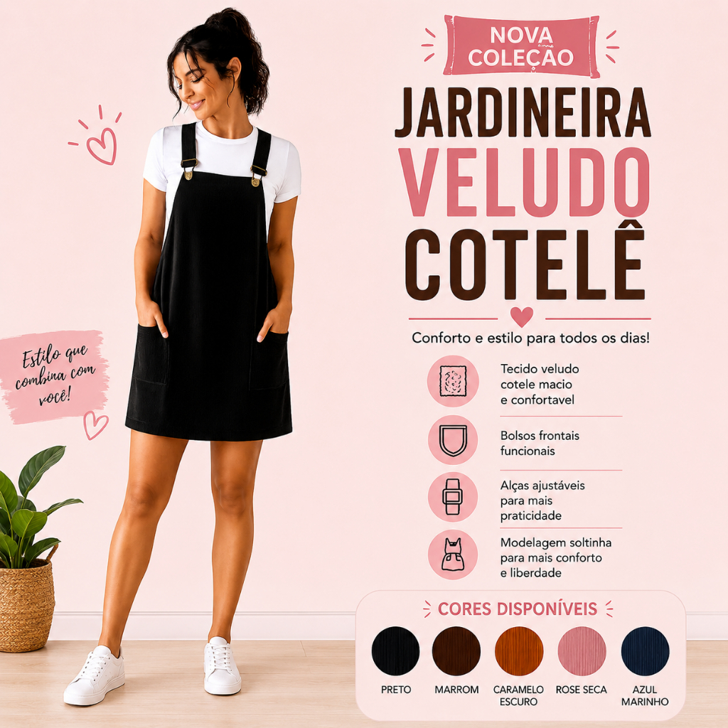 vestido jardineira femenina com alças reguláveis
