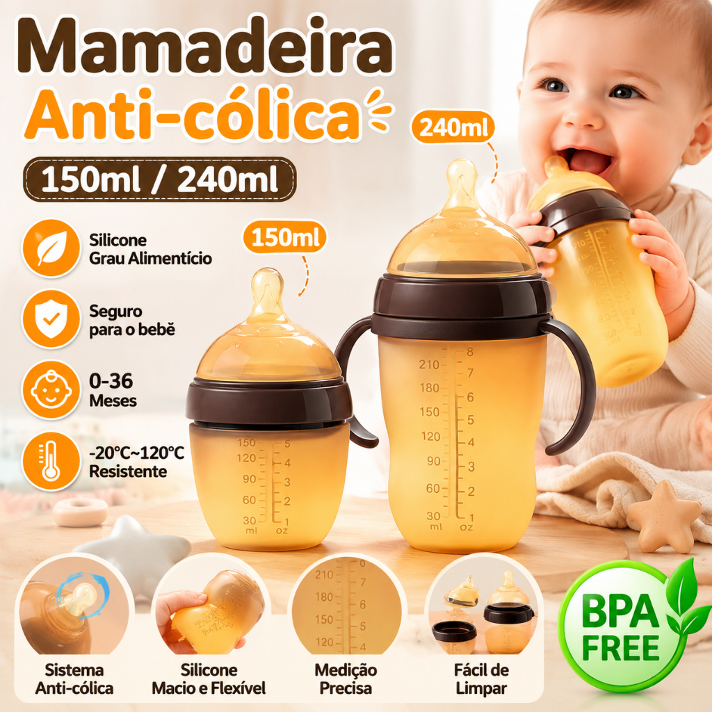 Mamadeira Silicone Anti Cólica 150ml/240ml Alimen