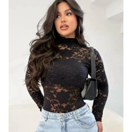 Body Feminino de Renda Manga Longa – Confort