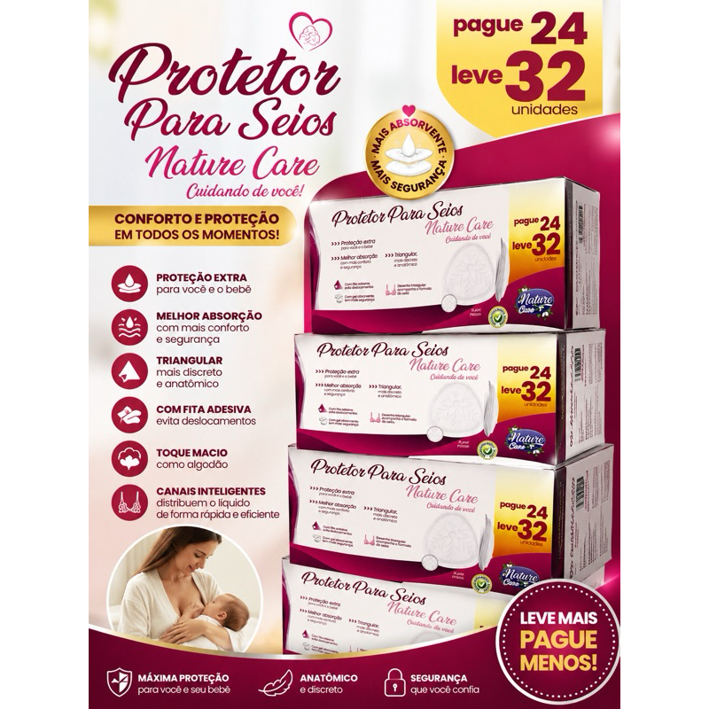 Absorvente para Seios Nature Care 32, 64, 96 ou 12