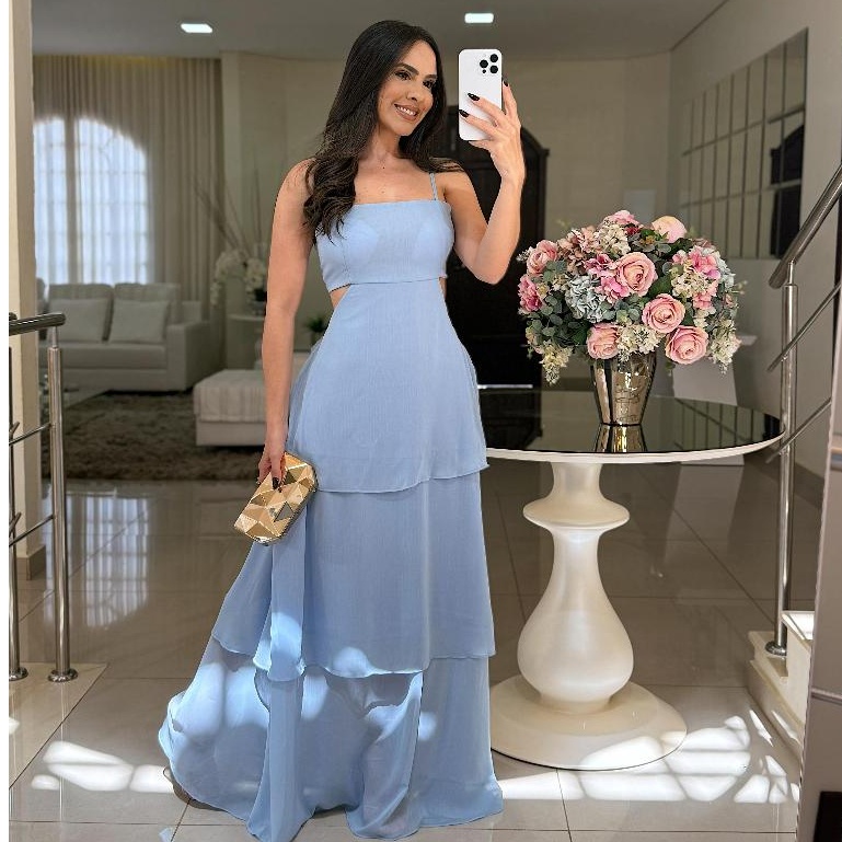 vestido longo feminino alça reguladora para forma