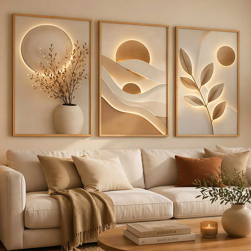 Kit 3 Quadros Arte Floral 3D Dourado Premium Decor