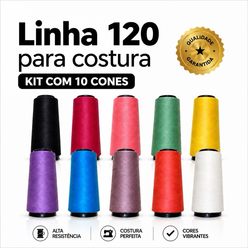 Kit 10 Cones Linha 120 para costura 1.000 metros c