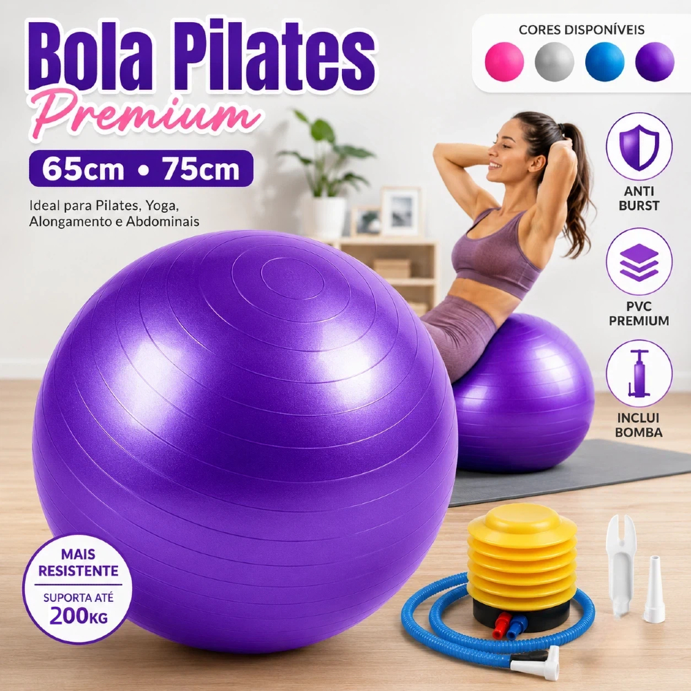 Bola de Ginástica Suíça Yoga Pilates 65cm e 75c