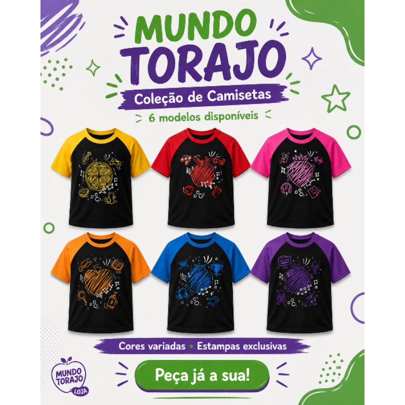 Camiseta Infantil Mundo Torajo  Preta e Amarela