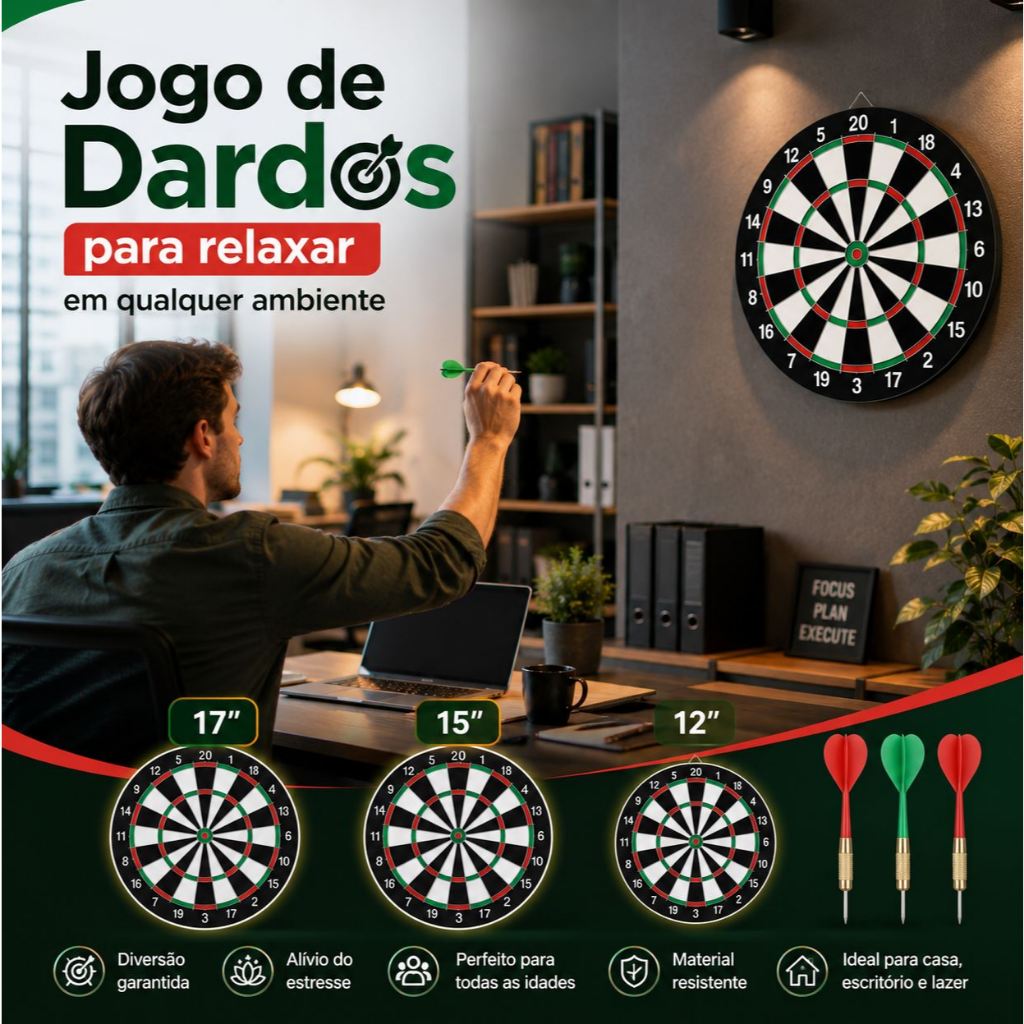 Jogo de Dardos Profissional 12 15 17 com 6 Dardos