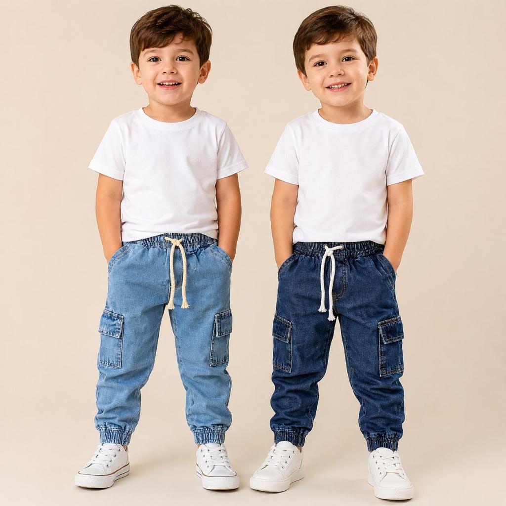 Kit 2 Calça infantil jeans jogger cargo masculino
