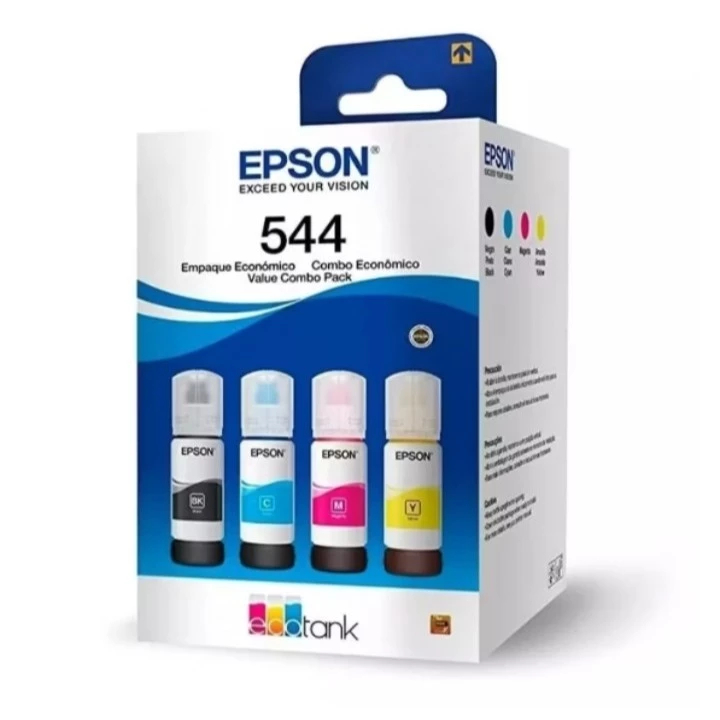 Kit 4 Garrafas de Tnta Epson 544 Original, Preto, 