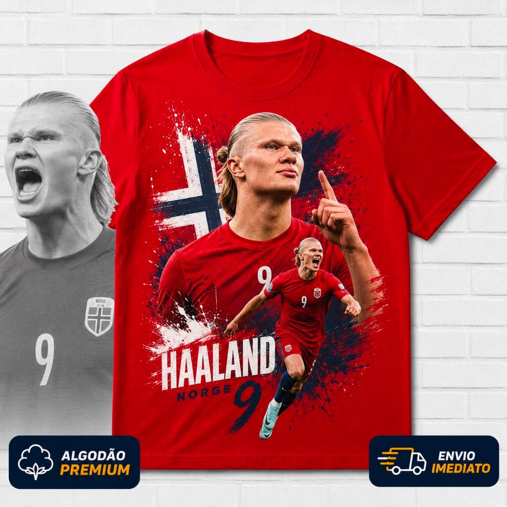 Camiseta Haaland Noruega Futebol Masculina Algodã