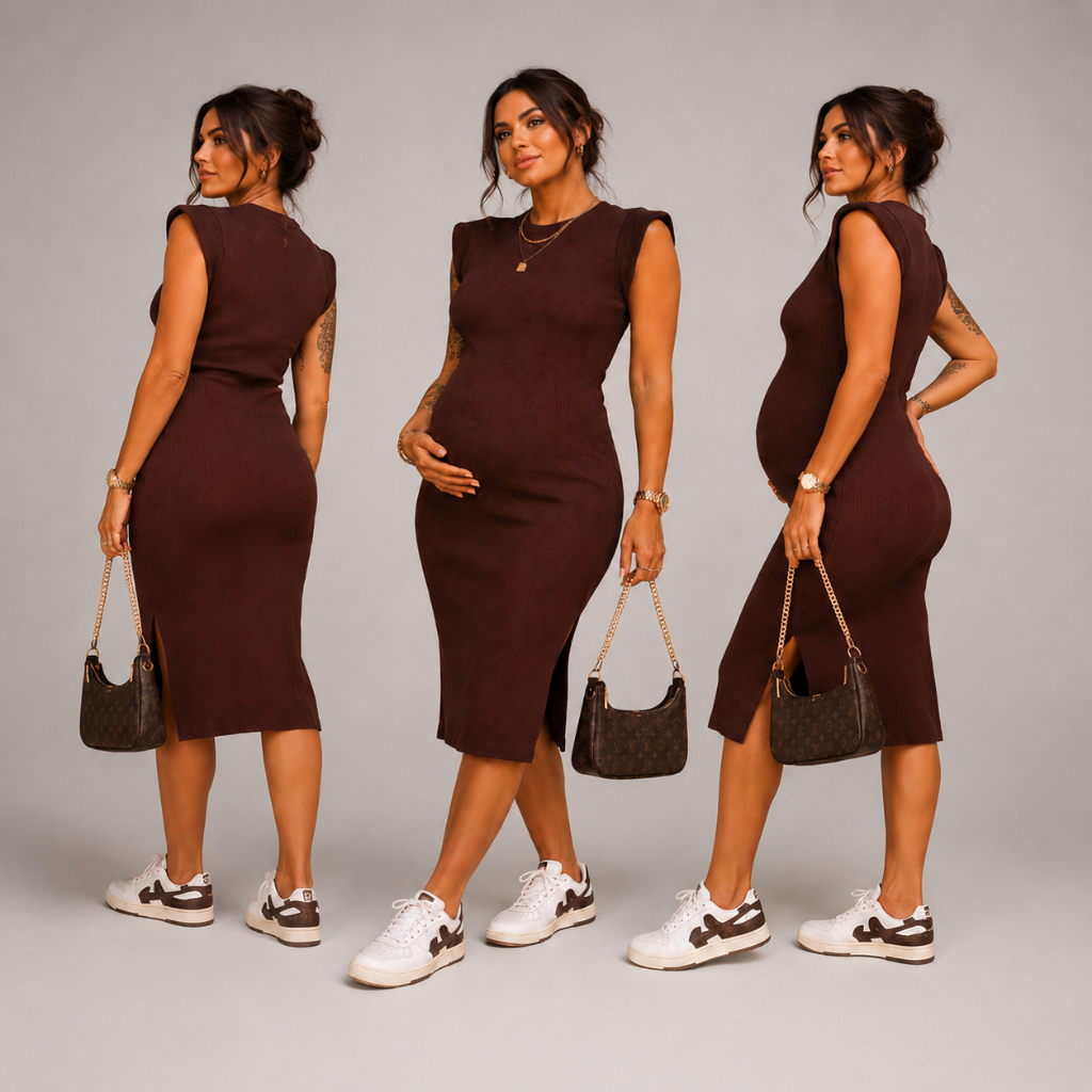 Vestido para Grávida Colado Midi Gestante Canelad