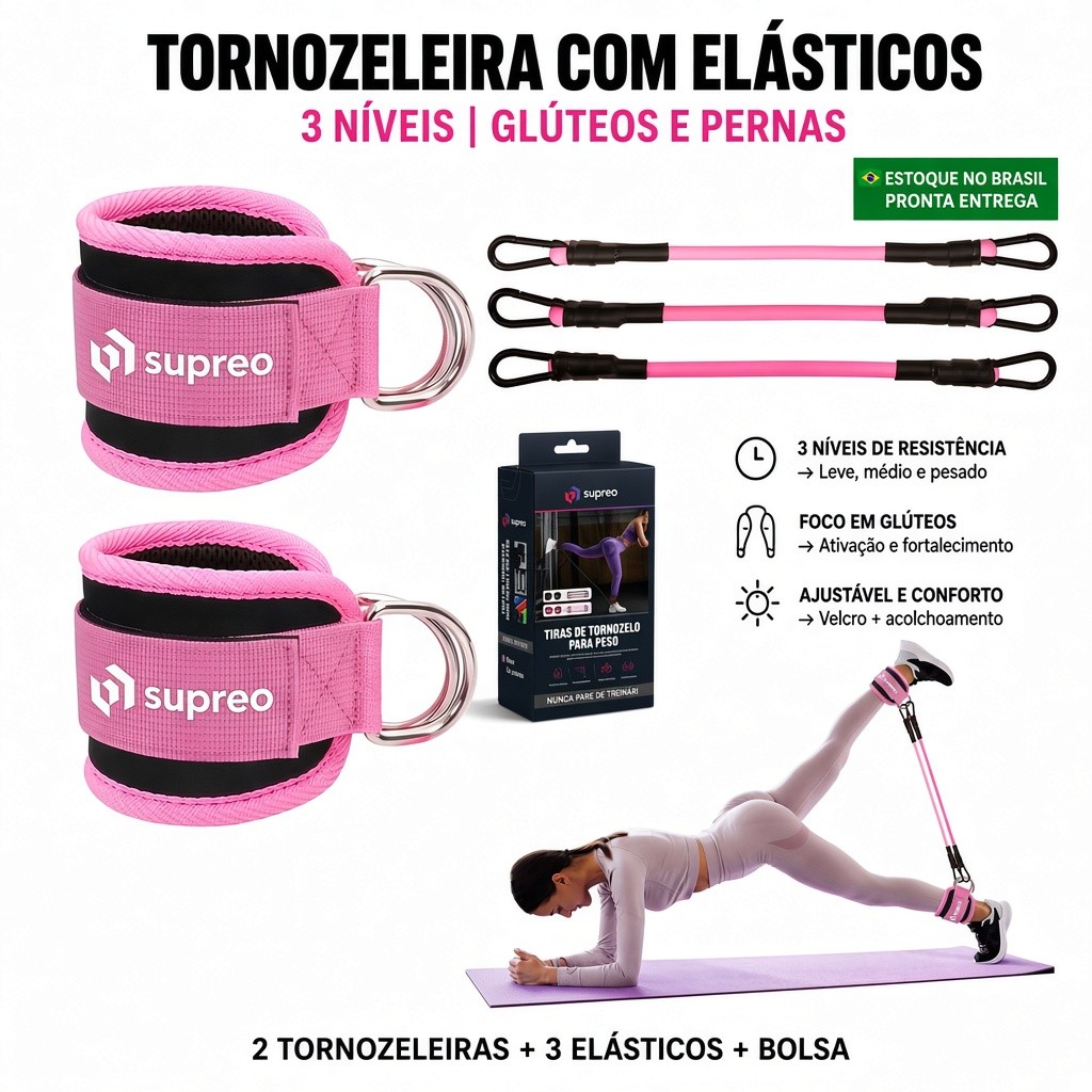 Kit Par Tornozeleira com Elástico de Resistência