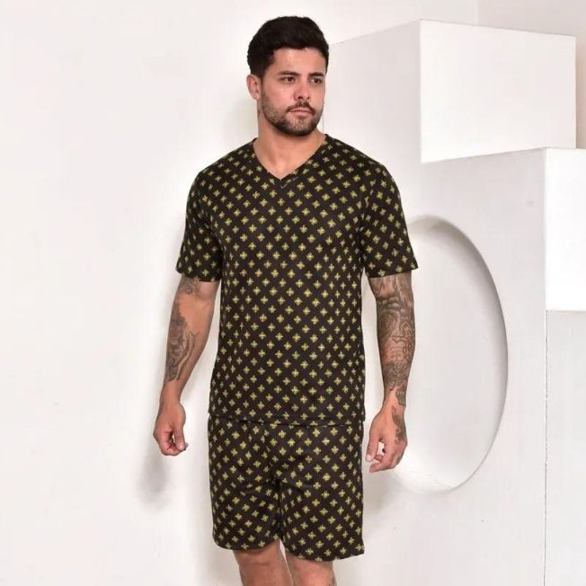 Pijama Sued Verão Masculino Curto Shorts Camiseta